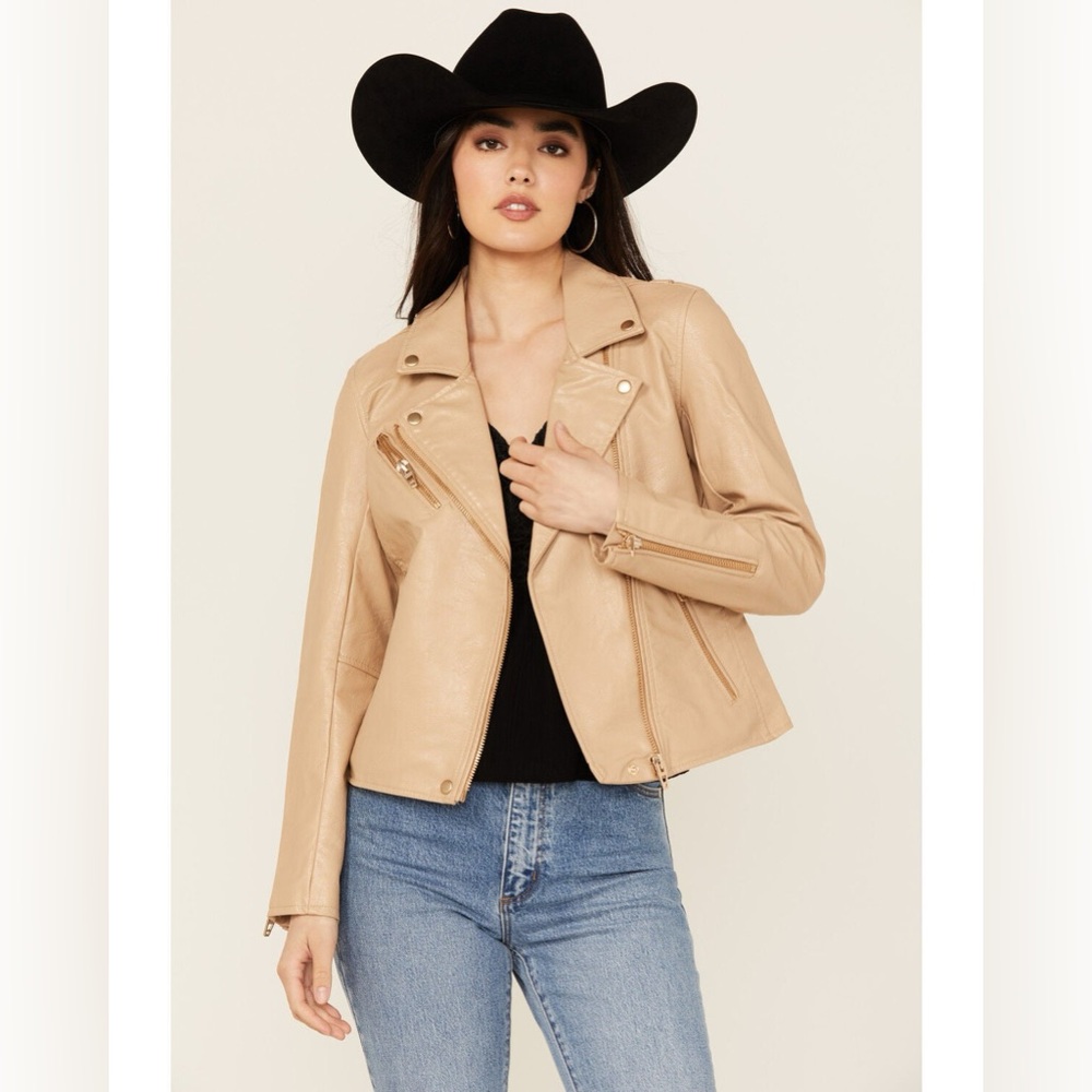 BLANKNYC Faux Leather‎ Moto Jacket Size Large Light Tan
